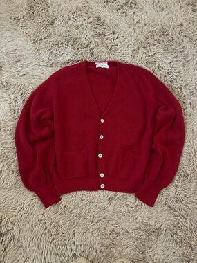 Vintage Peruvian Connection Alpaca Red V-Neck Cardigan Mens XL